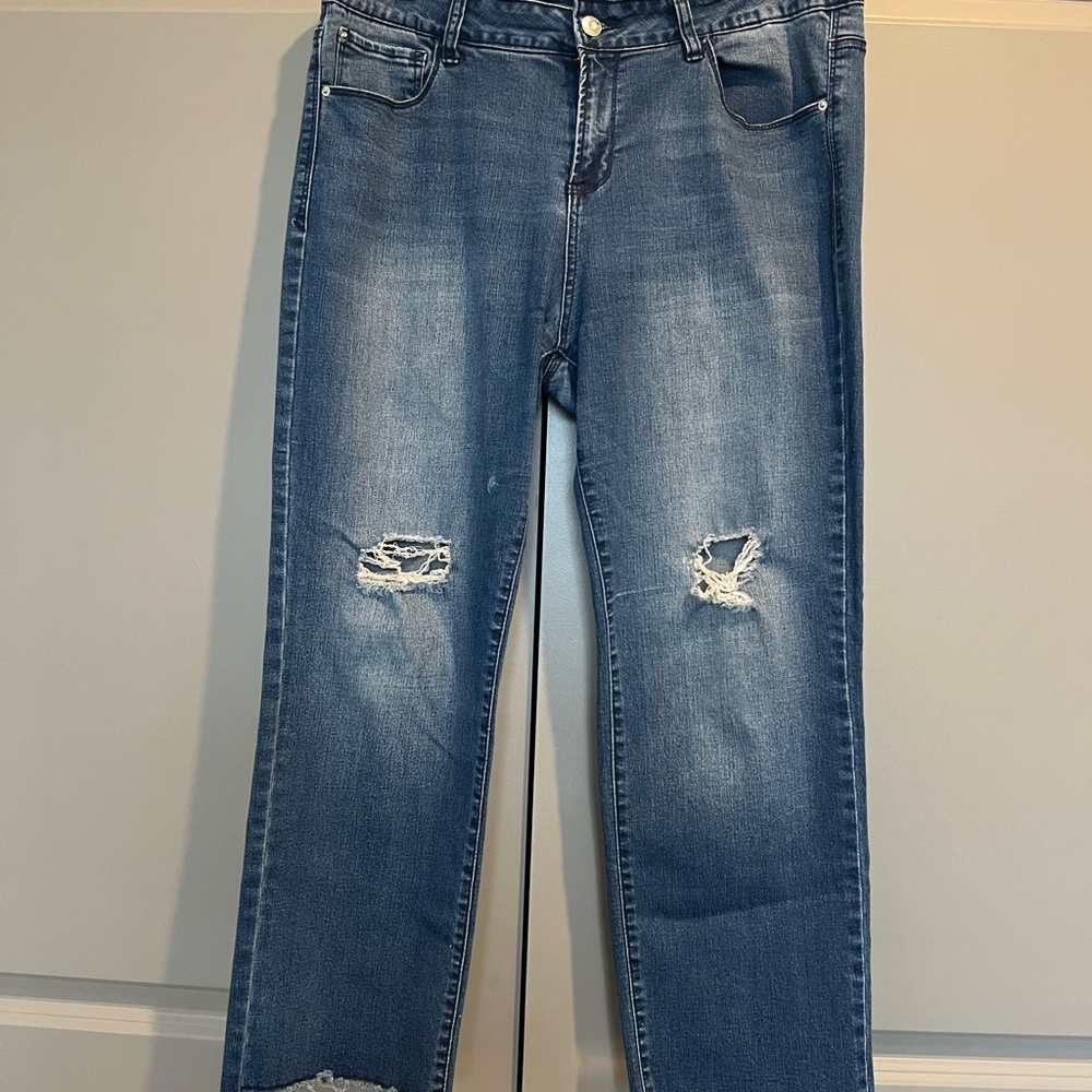 Kensie Blue Ankle Cropped Distressed Jeans
